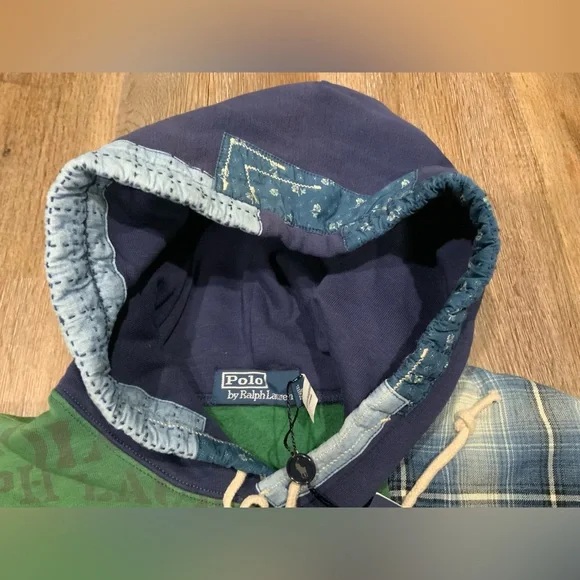 Polo Country Ralph Lauren Flag Patchwork Fleece Hoodie Multi Color Mens Sz M